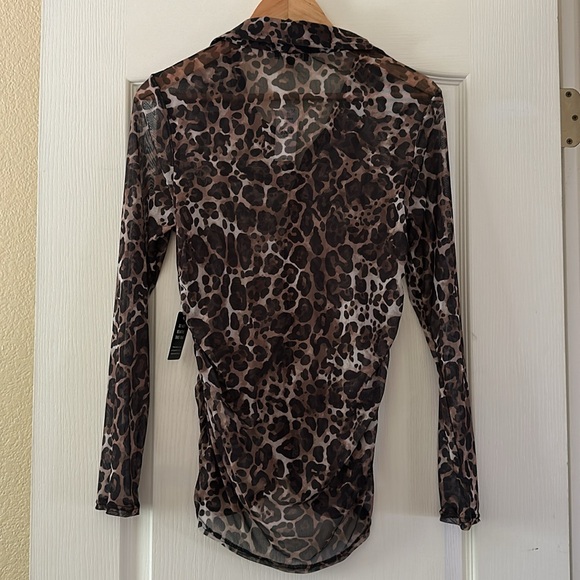NWT Express Mesh Leopard Ruched Button Down Blouse XL Leopard Print - Picture 7 of 9